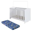 Berço Infantil Cama 3 em 1 Multifuncional com Colchão, Regulagem de Altura e Grade em MDF Quarto de Bebê