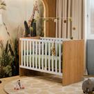Berço Infantil Life Padrão Americano 3 em 1 Branco e Madeirado com Grade Fixa Estrutura em MDF MDP para Quarto de Bebê Moderno