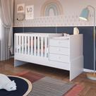 Berço Infantil Multifuncional Menino Menina 196cm com Cômoda, Trocador e Grade em MDF Branco Berço Infantil Multifuncional Menino Menina 196cm com Cômoda, Trocador e Grade em MDF Branco