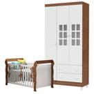 Berço Lara e Guarda Roupa Infantil 3 Portas Mariah Branco Acetinado Amadeirado - Carolina