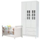 Berço Lara e Guarda Roupa Infantil 3 Portas Mariah Branco Brilho - Carolina