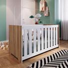 Berço Linha Aconchego Mini Cama Com Estrado e Grade Quarto Infantil Marrom Madeira e Branco