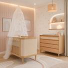 Berço Madeira Maciça com Palhinha Natural Tela Rattan e Cômoda MDF com 4 gavetas Linha Paglia