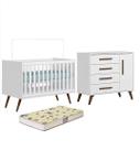 Berço Mini Cama 3820 com Colchão e Cômoda 3825 Retrô Branco Qmovi Berço Mini Cama 3820 com Colchão e Cômoda 3825 Retrô Branco Qmovi