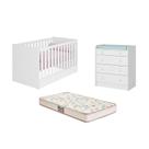 Berço Mini Cama Americano, Colchão e Cômoda Trocador Branco