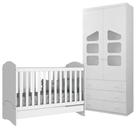 Berço Mini Cama Chuva de Amor 2x1 + Guarda Roupa Roupeiro Ludi Infantil MDF Branco