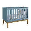 Berço Mini Cama Classic Azul Fosco com Pés Amadeirado - Reller Móveis