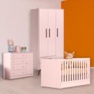 Berço Mini Cama, Cômoda Sapateira e Guarda Roupa Retrô Rosa