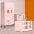 Berço Mini Cama, Cômoda Sapateira e Guarda Roupa Rosa