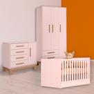 Berço Mini Cama, Cômoda Sapateira e Guarda Roupa Rosa