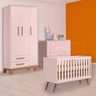 Berço Mini Cama Cômoda Sapateira e Guarda Roupa Slim Rosa