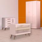 Berço Mini Cama Cômoda Sapateira Retrô e Guarda Roupa Rosa
