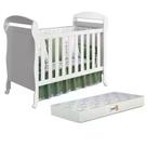 Berço Mini Cama Danny Branco Brilho com Colchão D18 de 10cm Bege - Reller Móveis