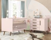 Berço Mini Cama e Cômoda Bebe Q Encanto Retrô Rosa Qmovi Berço Mini Cama e Cômoda Bebe Q Encanto Retrô Rosa Qmovi