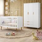 Berço Mini Cama e Guarda Roupa Retrô 3 Portas Melinda Branco 100% MDF - Mobili