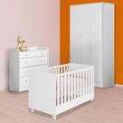 Berço Mini Cama, Guarda Roupa e Cômoda Trocador Branco