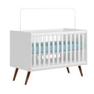 Berço Mini Cama Infantil Q Charm 70cm Com Rodízios e Mosqueteiro -Branco Branco Acetinado - ÉdeCasaMóveis