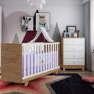 Berço Mini cama Life + Cômoda Soft Life 4 Gavetas Branca E Naturale Tigus Baby