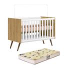 Berço Mini Cama Pés Palito Retrô Freijó Branco e Colchão - Qmovi