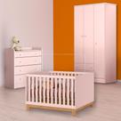 Berço Mini Cama Slim, Cômoda Trocador e Guarda Roupa Rosa