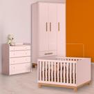 Berço Mini Cama Slim, Cômoda Trocador e Guarda Roupa Rosa