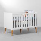 Berço Mini Cama Theo com Pés Retrô Mel - Branco Fosco