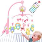 Berço móvel Caterbee para embalar e brincar, brinquedos de berço com luz e música, controle remoto, projetor para maiores de 0 meses (Floresta Rosa)
