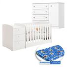 Berço Multifuncional Atlanta E Cômoda Infantil Americano Henn Branco Fosco Com Colchão Ortobom - Reller Berço Multifuncional Atlanta E Cômoda Infantil Americano Henn Branco Fosco Com Colchão Ortobom - Reller