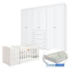 Berço Multifuncional Atlanta E Guarda Roupa 6 Portas Americano Branco Fosco Henn Com Colchão Gazin - Reller