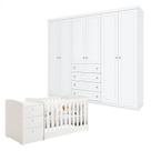 Berço Multifuncional Atlanta e Guarda Roupa 6 Portas Mississipi Branco Fosco Henn - Reller