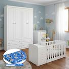 Berço Multifuncional Atlanta e Guarda Roupa Americano 4 Portas Henn Ambiente Branco Fosco com Colchão Ortobom - Reller Berço Multifuncional Atlanta e Guarda Roupa Americano 4 Portas Henn Ambiente Branco Fosco com Colchão Ortobom - Reller