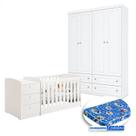 Berço Multifuncional Atlanta e Guarda Roupa Americano 4 Portas Henn Branco Fosco com Colchão Ortobom - Reller Berço Multifuncional Atlanta e Guarda Roupa Americano 4 Portas Henn Branco Fosco com Colchão Ortobom - Reller
