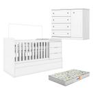 Berço Multifuncional Cleo e Cômoda Infantil Mississipi Branco Fosco com Colchão Gazin - Henn