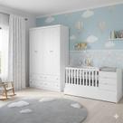 Berço Multifuncional Cleo e Guarda Roupa Infantil 4 Portas Americano Ambiente Branco Fosco com Colchão Ortobom - Henn