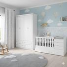 Berço Multifuncional Cleo E Guarda Roupa Infantil 4 Portas Mississipi Ambiente Branco Fosco Com Colchão Ortobom - Henn