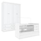 Berço Multifuncional Cleo e Guarda Roupa Infantil 4 Portas Mississipi Branco Fosco - Carolina