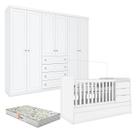 Berço Multifuncional Cleo e Guarda Roupa Infantil 6 Portas Mississipi Branco Fosco com Colchão Gazin - Henn