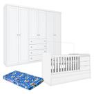 Berço Multifuncional Cleo e Guarda Roupa Infantil 6 Portas Mississipi Branco Fosco com Colchão Ortobom - Henn