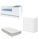 Berço Multifuncional com Cama Auxiliar Sol e Mar com Colchão e Comoda Branco