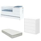 Berço Multifuncional com Cama Auxiliar Sol e Mar com Colchão e Comoda