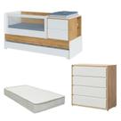 Berço Multifuncional com Cama Auxiliar Sol e Mar com Colchão e Comoda
