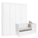 Berço Multifuncional Formare e Guarda Roupa Tutto New 4 Portas Branco Acetinado - Matic