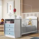 Berço Multimóveis Rafael com Gavetas Branco/Azul para colchão 130x60 REF. 0516