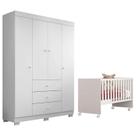 Berço Nacional Doce Sonho 3540 com Guarda Roupa Duda 4 Portas Branco Brilho Phoenix Baby