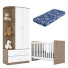 Berço Nacional e Guarda Roupa Infantil Labirinto Rústico Branco Brilho com Colchão Ortobom - Henn