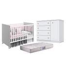 Berço Nacional Mel Branco Acetinado Reller e Cômoda Infantil Americano Branco HP e Colchão Gazin - Henn Berço Nacional Mel Branco Acetinado Reller e Cômoda Infantil Americano Branco HP e Colchão Gazin - Henn