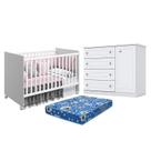 Berço Nacional Mel Branco Acetinado Reller e Cômoda Infantil Americano Branco HP e Colchão TendTudo - Henn Berço Nacional Mel Branco Acetinado Reller e Cômoda Infantil Americano Branco HP e Colchão TendTudo - Henn