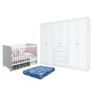 Berço Nacional Mel Branco Acetinado Reller e Guarda Roupa Casal Americano 6 Portas Branco HP e Colchão Ortobom Henn Berço Nacional Mel Branco Acetinado Reller e Guarda Roupa Casal Americano 6 Portas Branco HP e Colchão Ortobom Henn
