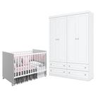 Berço Nacional Mel Branco Acetinado Reller E Guarda Roupa Infantil Americano 4 Portas Branco Hp Henn