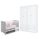 Berço Nacional Mel Branco Acetinado Reller e Guarda Roupa Infantil Americano 4 Portas Branco HP Henn